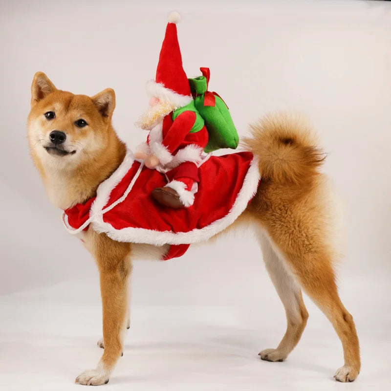 Dog Costume Christmas Dog Clothes Funny Riding Santa Suit for Small Medium Large Dogs Holiday New Year Puppy Gift Clothing Coat