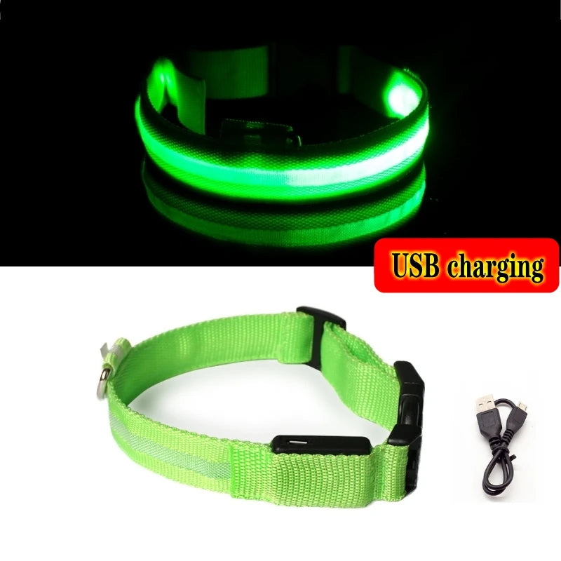 Led Dog Collar Light Anti-lost Collar For Dogs Puppies  Night Luminous Supplies Pet Products Accessories USB Charging/Battery