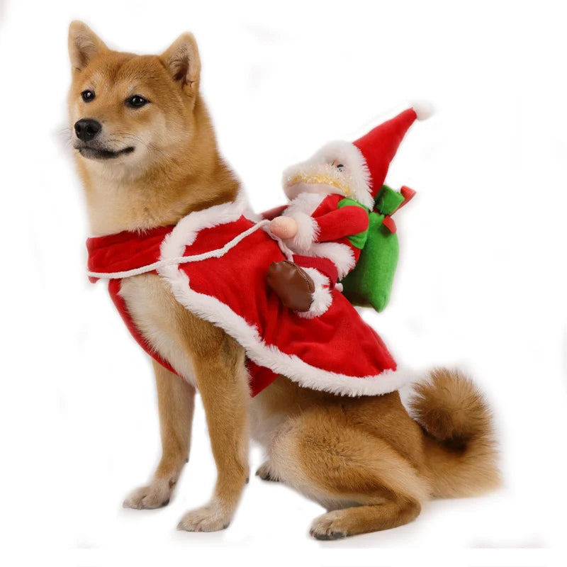 Dog Costume Christmas Dog Clothes Funny Riding Santa Suit for Small Medium Large Dogs Holiday New Year Puppy Gift Clothing Coat