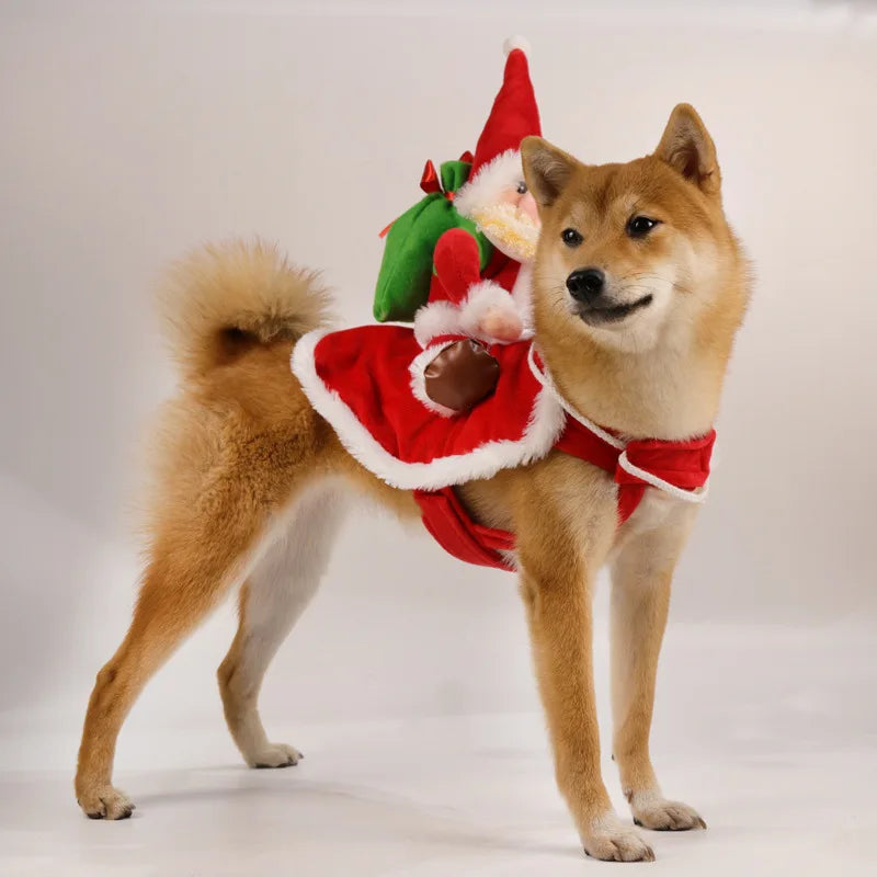 Dog Costume Christmas Dog Clothes Funny Riding Santa Suit for Small Medium Large Dogs Holiday New Year Puppy Gift Clothing Coat